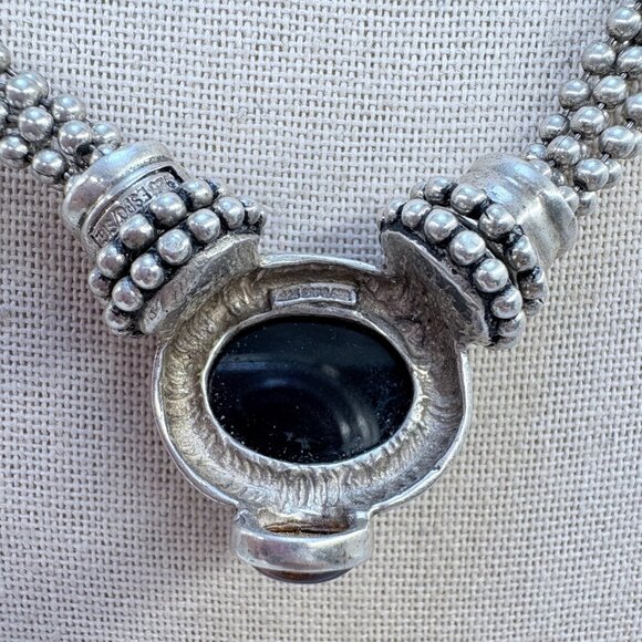 Joseph Esposito Sterling Silver 925 Black Onyx Amber Beaded Necklace 18.5" - Picture 9 of 15